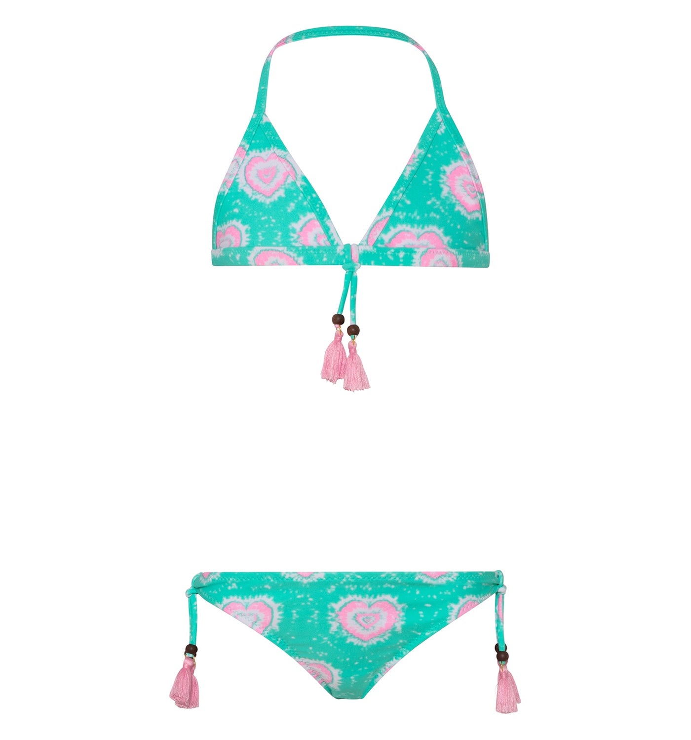 GIRLS GREEN TIE DYE HEARTS TRIANGLE BIKINI