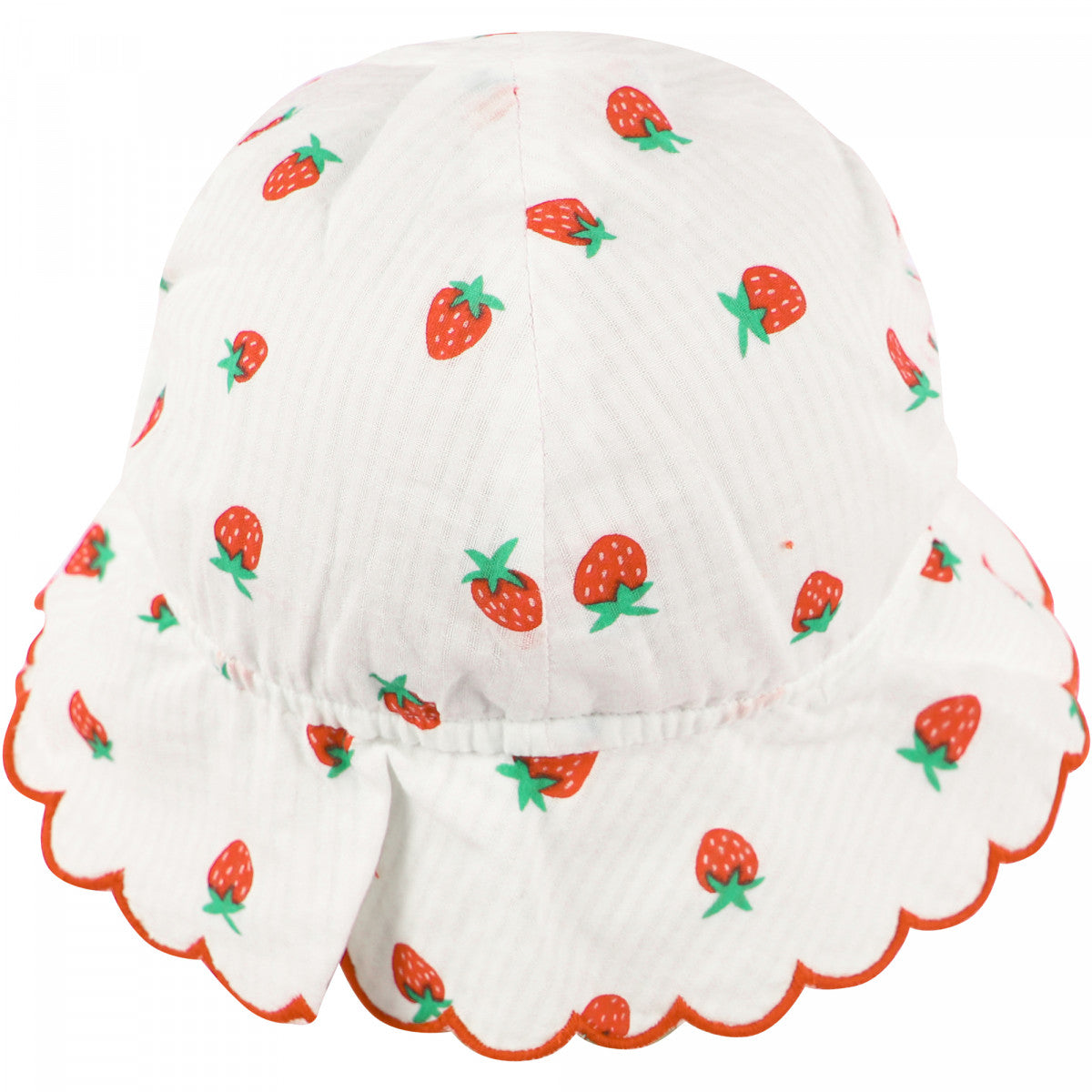 Strawberries Scalloped Hem Bucket Hat in White
