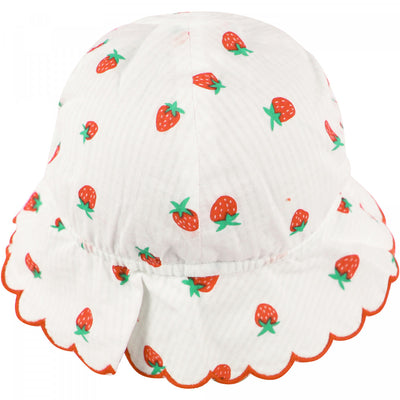 Strawberries Scalloped Hem Bucket Hat in White