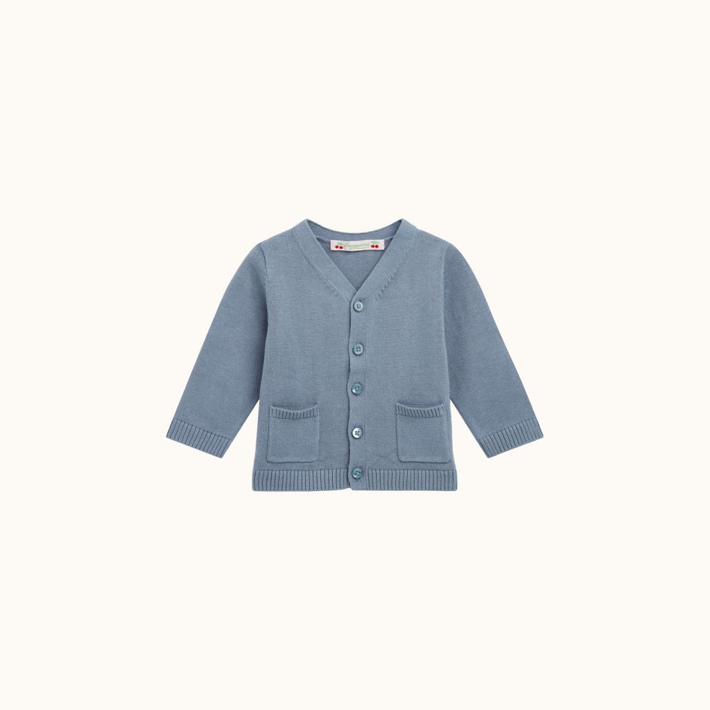 V-NECK CARDIGAN WITH POCKETS GRAY BLUE