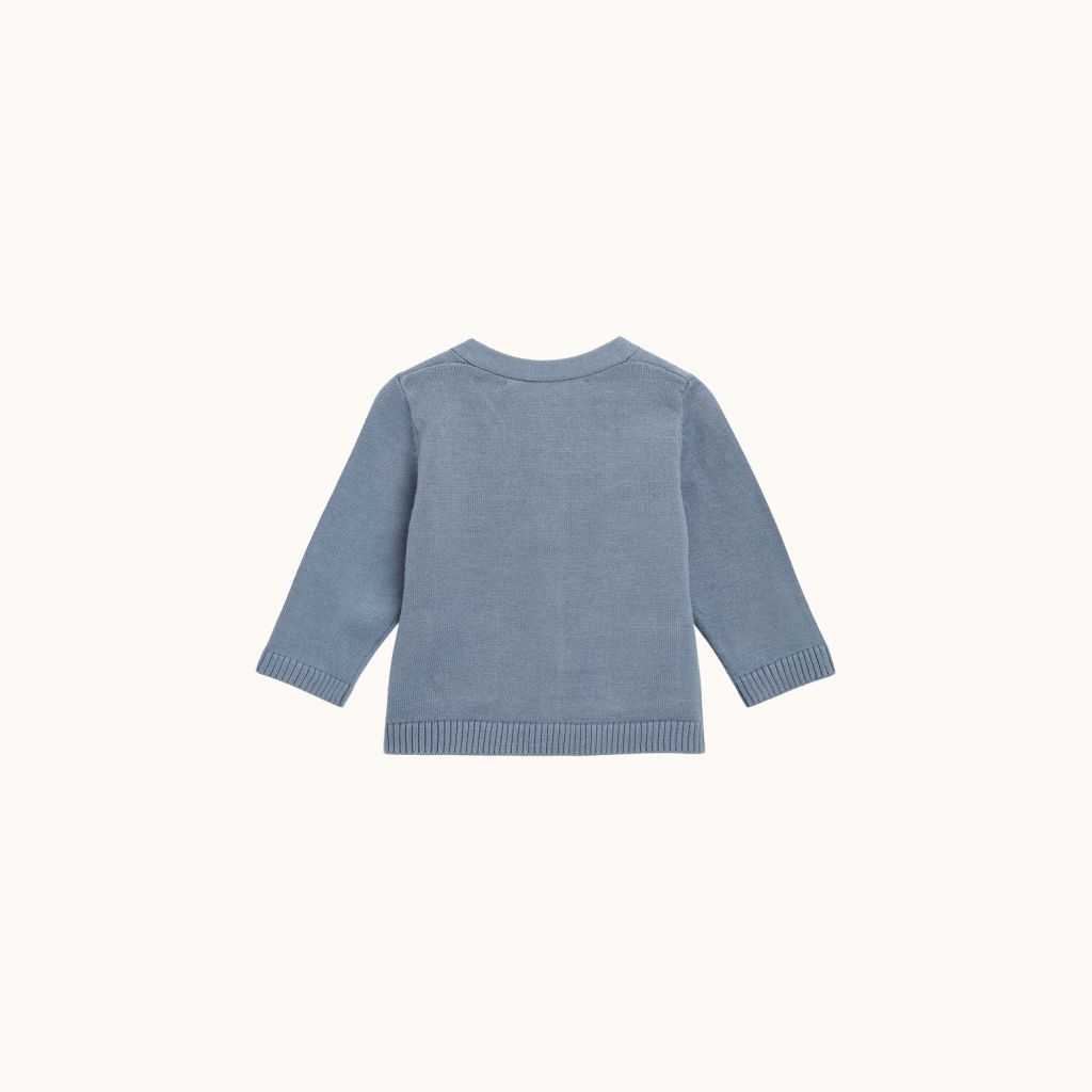 V-NECK CARDIGAN WITH POCKETS GRAY BLUE