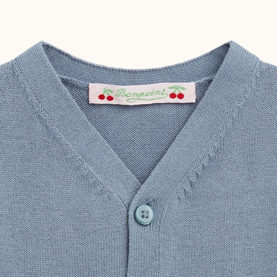 V-NECK CARDIGAN WITH POCKETS GRAY BLUE