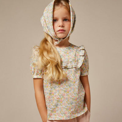 GIRLS' LIBERTY COTTON RUFFLED BLOUSE CAMELLIA PINK