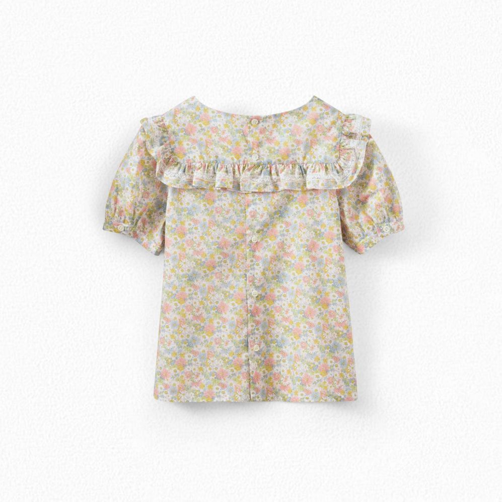 GIRLS' LIBERTY COTTON RUFFLED BLOUSE CAMELLIA PINK