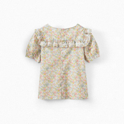 GIRLS' LIBERTY COTTON RUFFLED BLOUSE CAMELLIA PINK