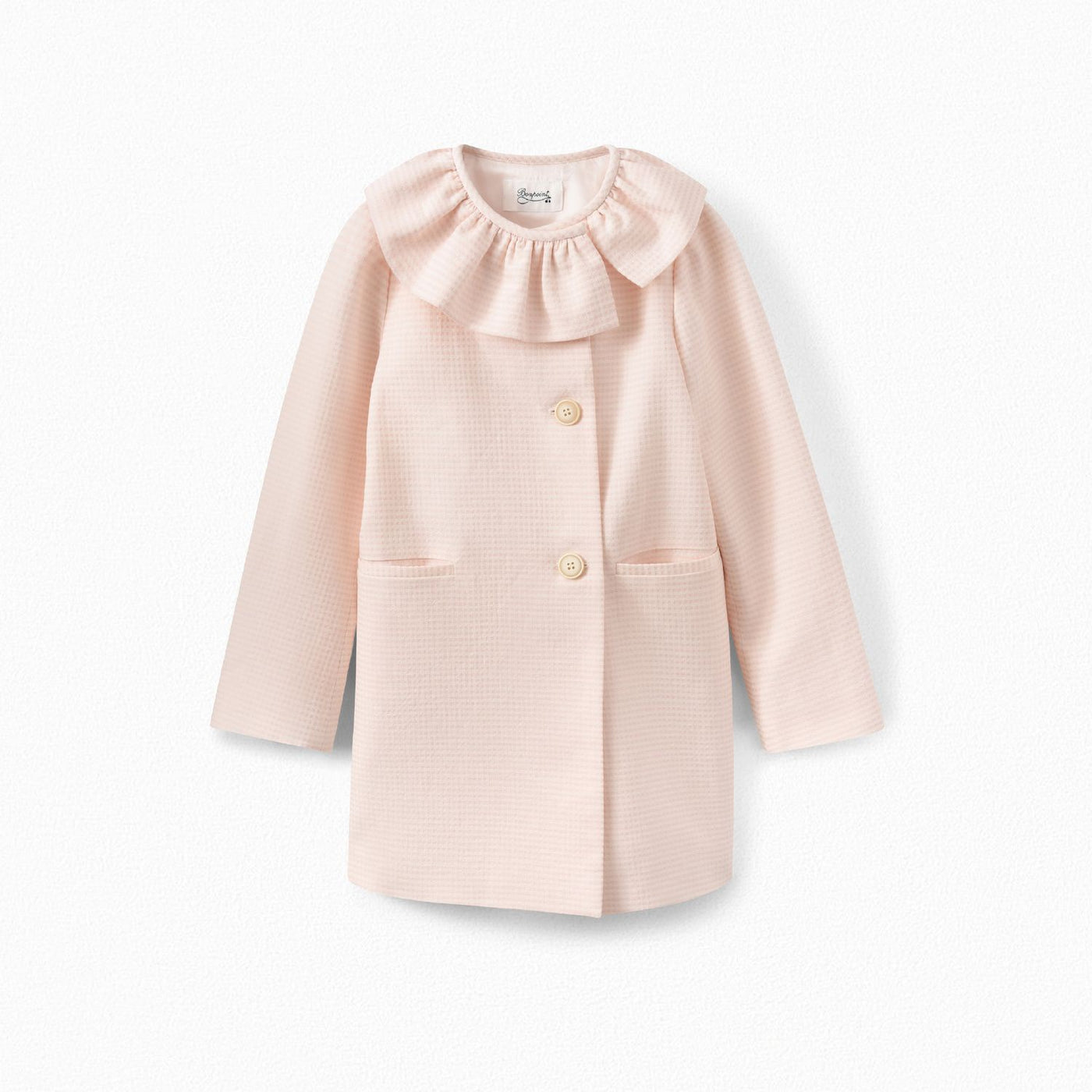 GIRLS' GINGHAM COAT PALE PINK GINGHAM