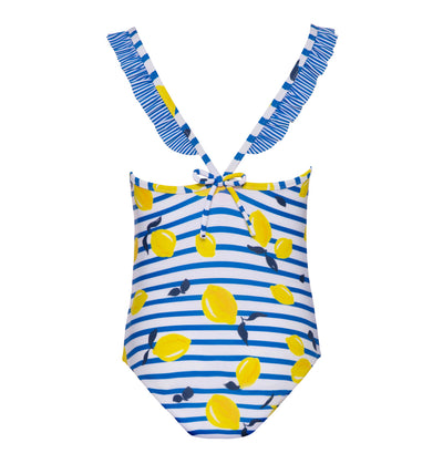 GIRLS BLUE SICILIAN LEMON FRILL STRAP SWIMSUIT