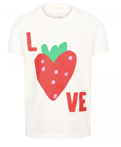 Love Strawberry Print Organic T-Shirt in Milk White