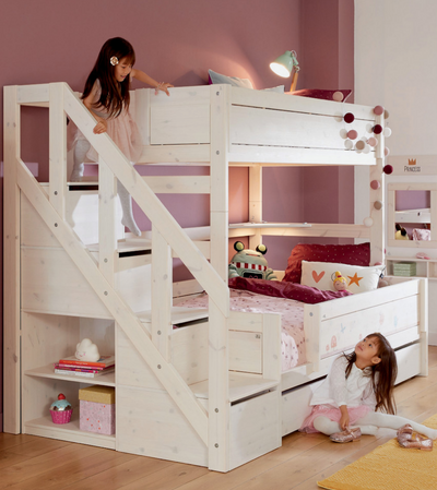 FAMILY BUNK BED 90/120 STEPLADDER / LUX. SL. BASE-WHITEWASH