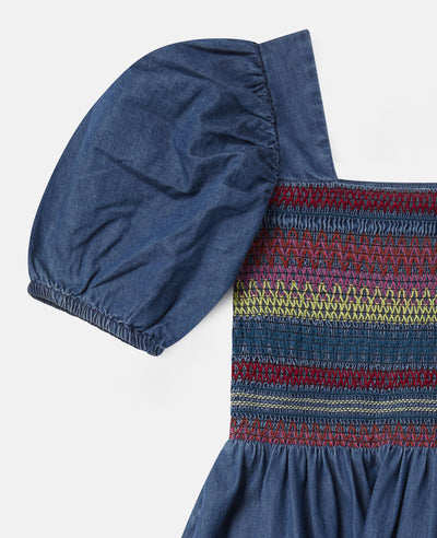 Embroidered Chambray Dress